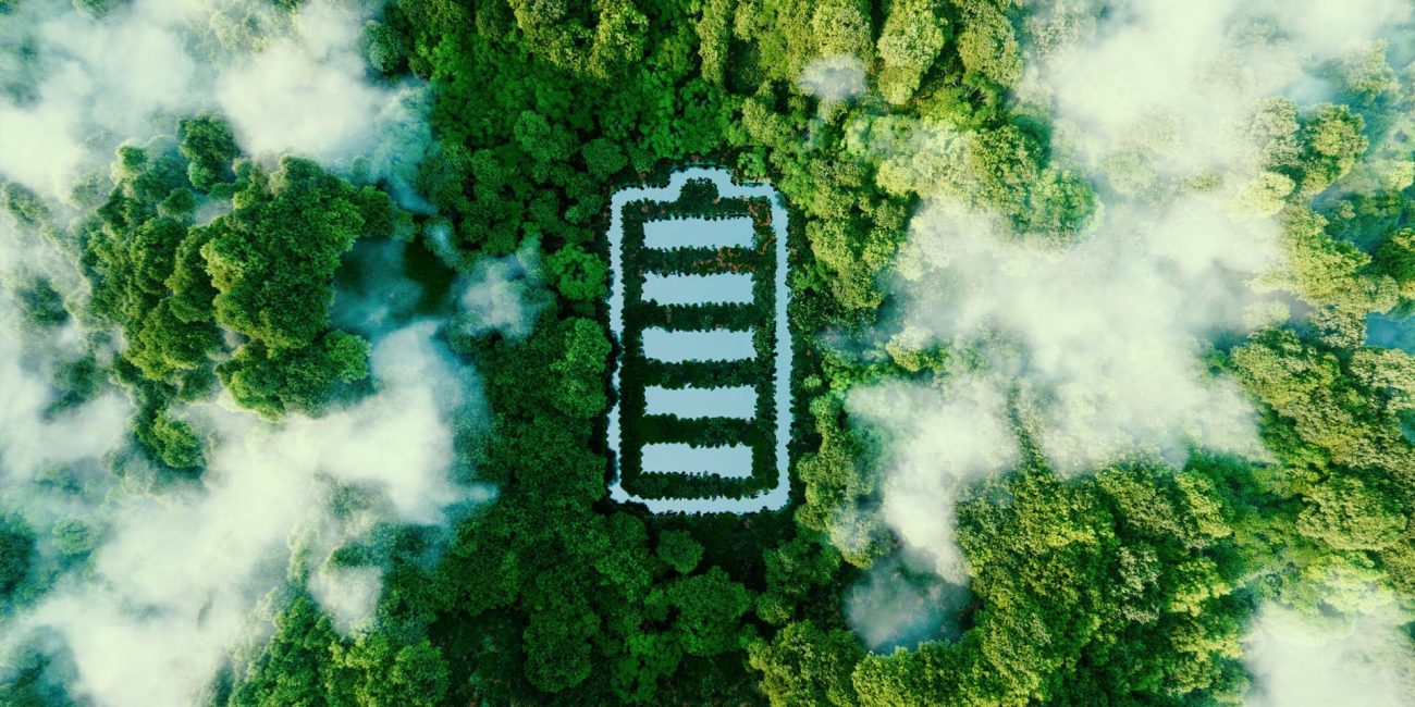 concept-depicting-new-possibilities-development-ecological-battery-technologies-green-energy-storage-form-battery-shaped-pond-located-lush-forest-3d-rendering